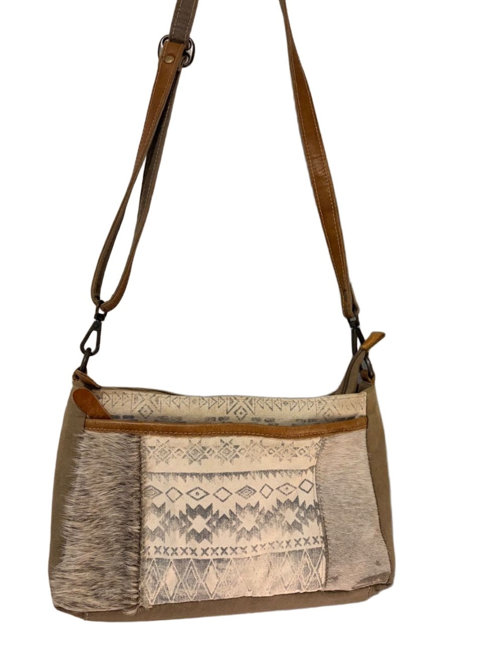 Myra Bag Upcycled Patterned Crossbody Shoulder Bag, Neutral Tones